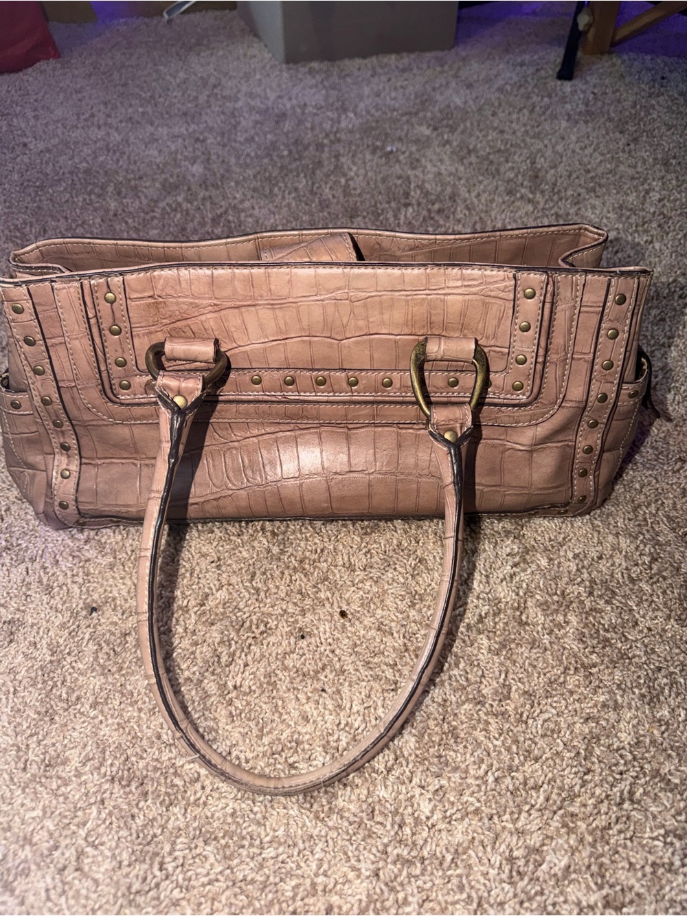 Tan Croc-Embossed Women’s Tote Bag with Stud Accents NINE WEST CHEETA PRINT